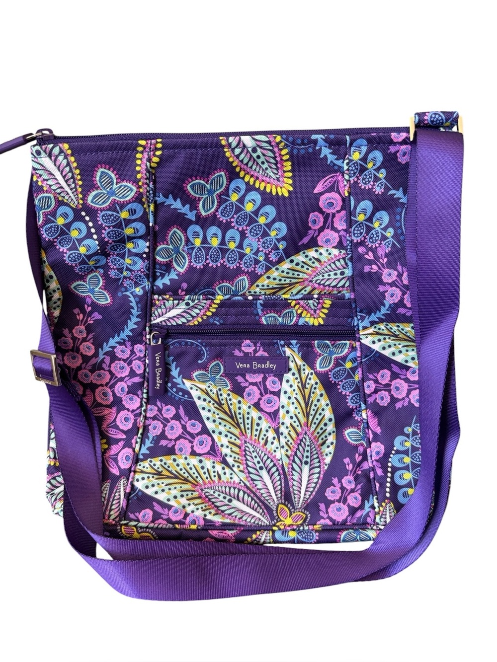 Vera Bradley Set Crossbody Bag Purple Green Batik Leaves NWOT with Accessory Bag